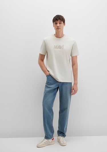  Mavi Mavi Logo Baskılı Bej Tişört Regular Fit / Normal Kesim 0612896-70134