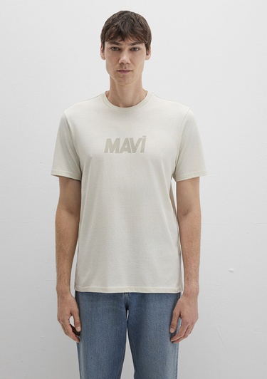  Mavi Mavi Logo Baskılı Bej Tişört Regular Fit / Normal Kesim 0612896-70134