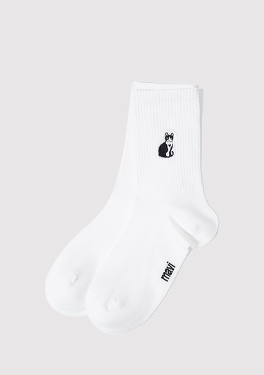  Mavi Kedi Nakışlı Beyaz Soket Çorabı 1913433-620