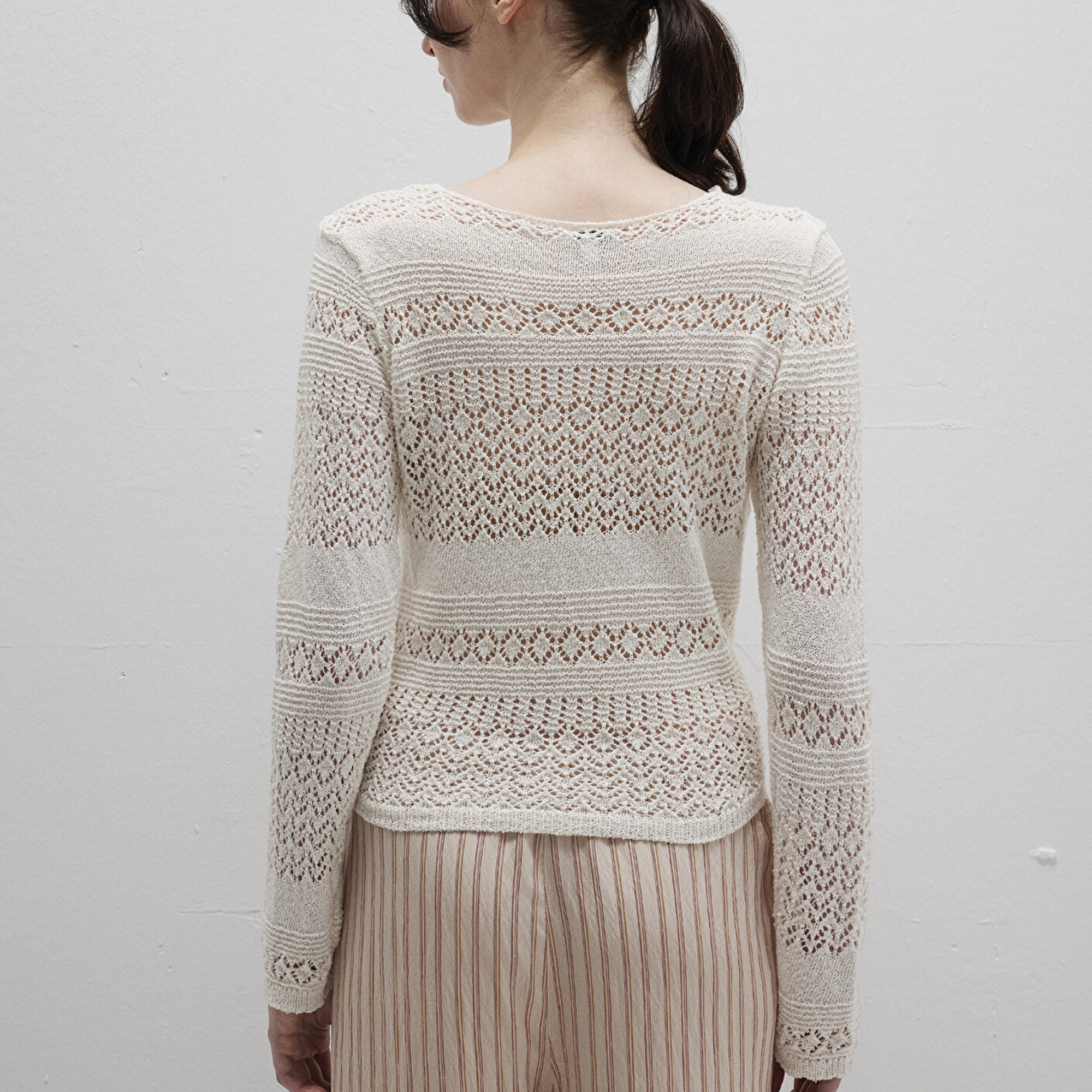 Mavi Bağcıklı Ekru Triko Top 1710758-70057