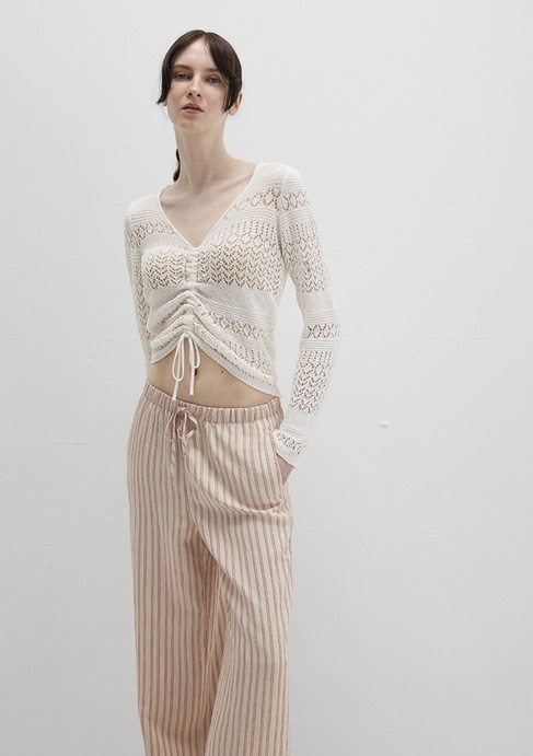  Mavi Bağcıklı Ekru Triko Top 1710758-70057