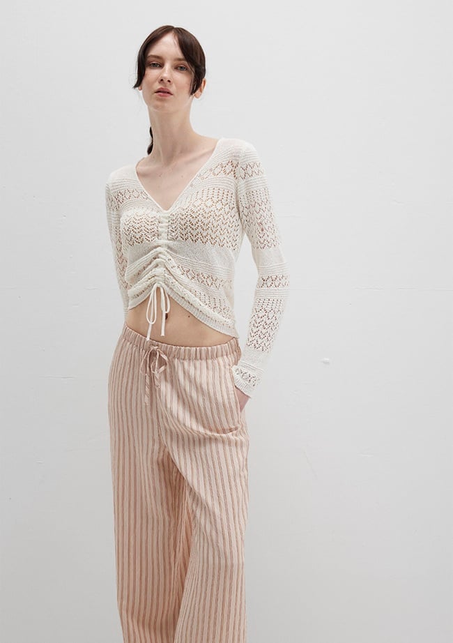  Mavi Bağcıklı Ekru Triko Top 1710758-70057