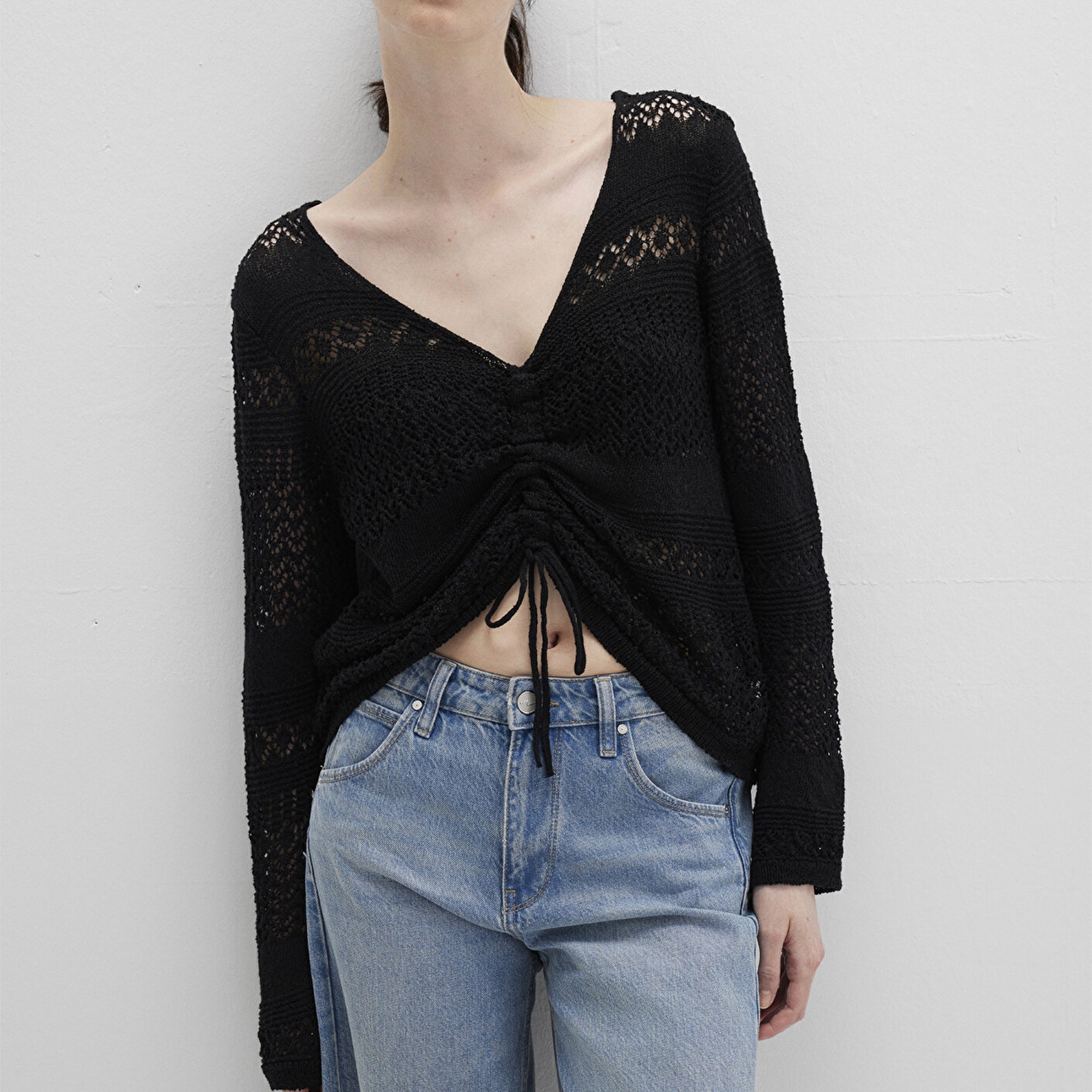 Mavi Bağcıklı Siyah Triko Top 1710758-900