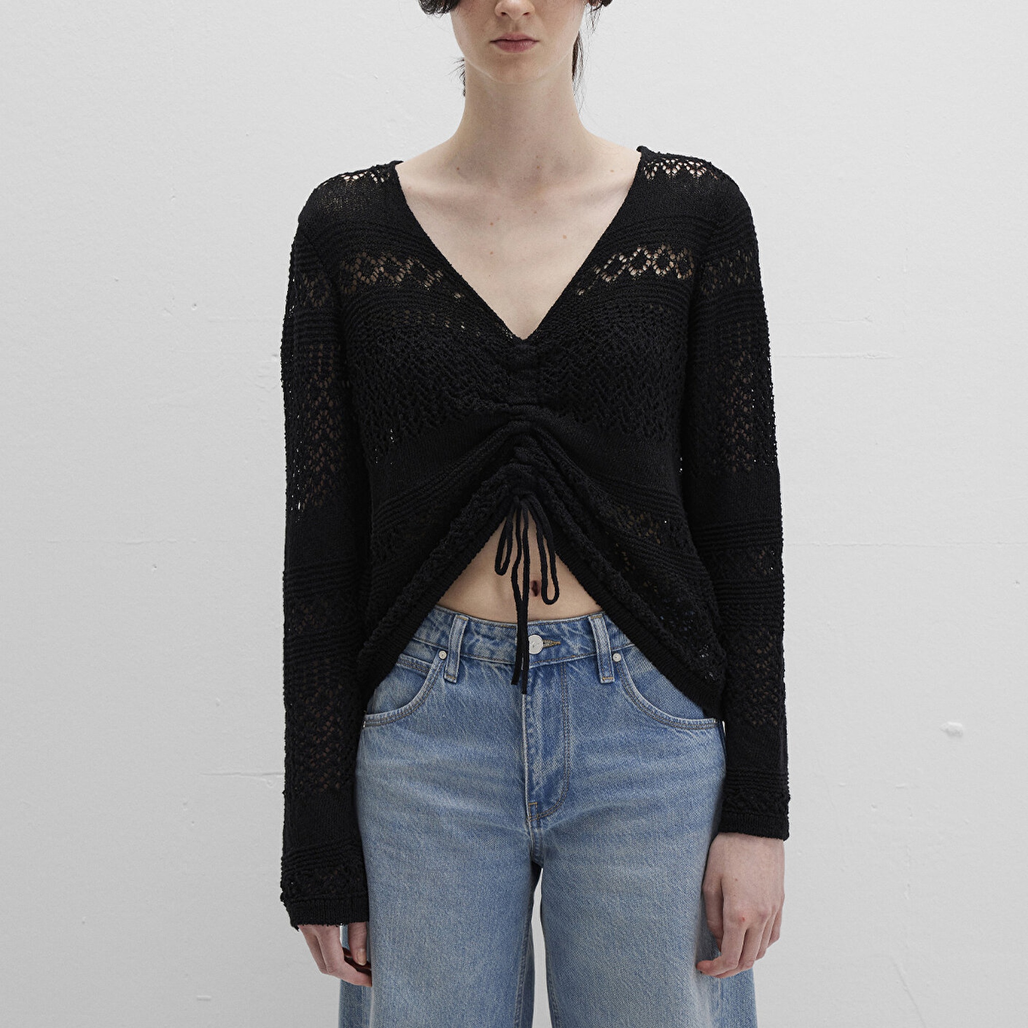 Mavi Bağcıklı Siyah Triko Top 1710758-900