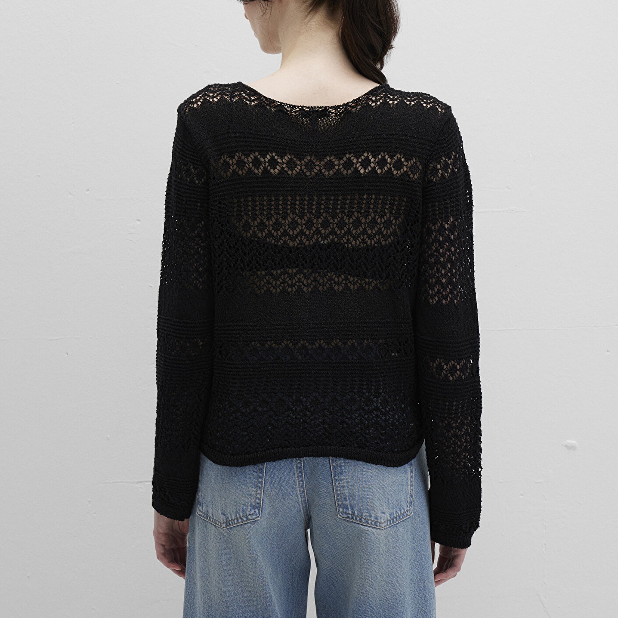 Mavi Bağcıklı Siyah Triko Top 1710758-900