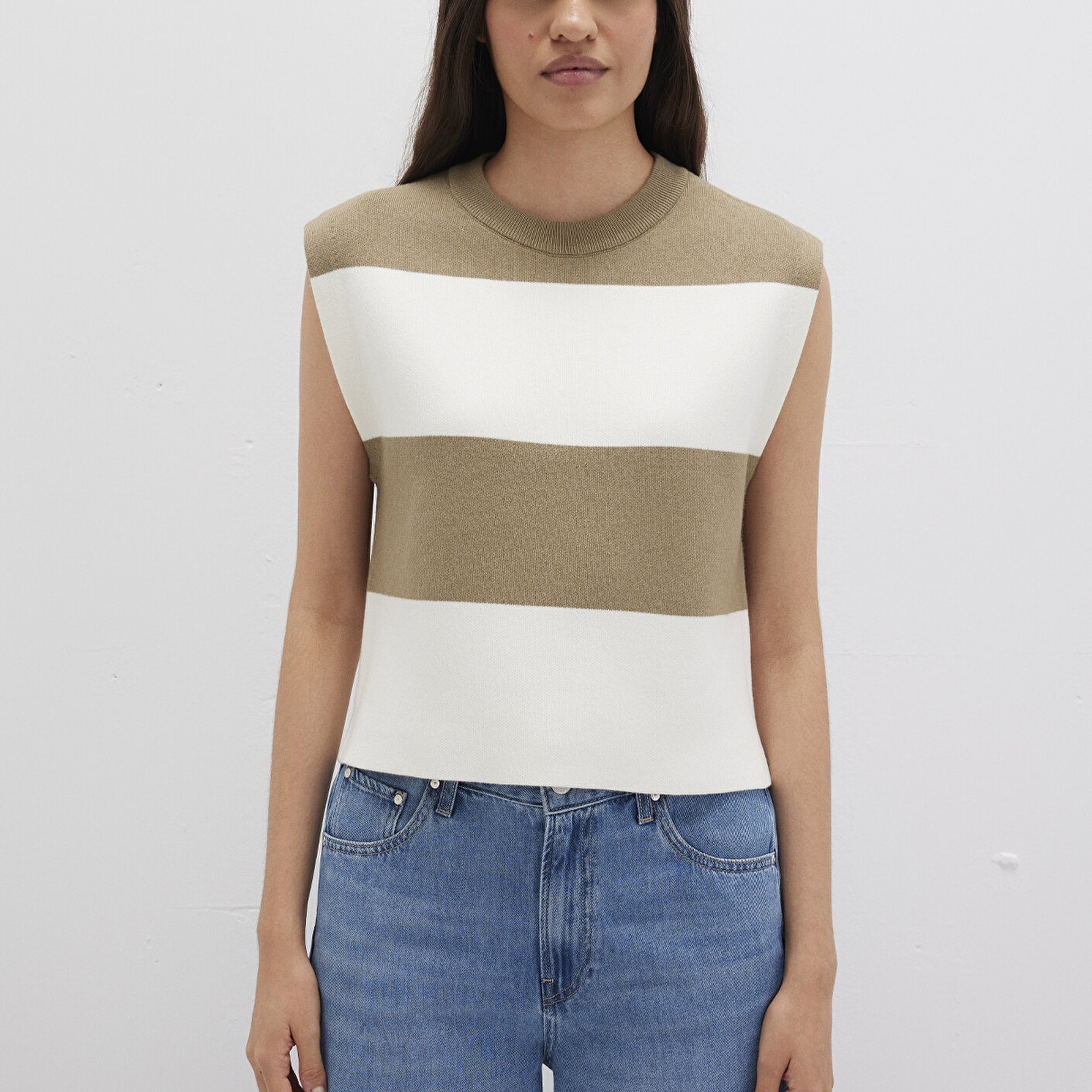 Mavi Blok Çizigli Kolsuz Kazak Regular Fit / Normal Kesim 1710695-90640