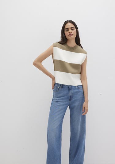  Mavi Blok Çizigli Kolsuz Kazak Regular Fit / Normal Kesim 1710695-90640