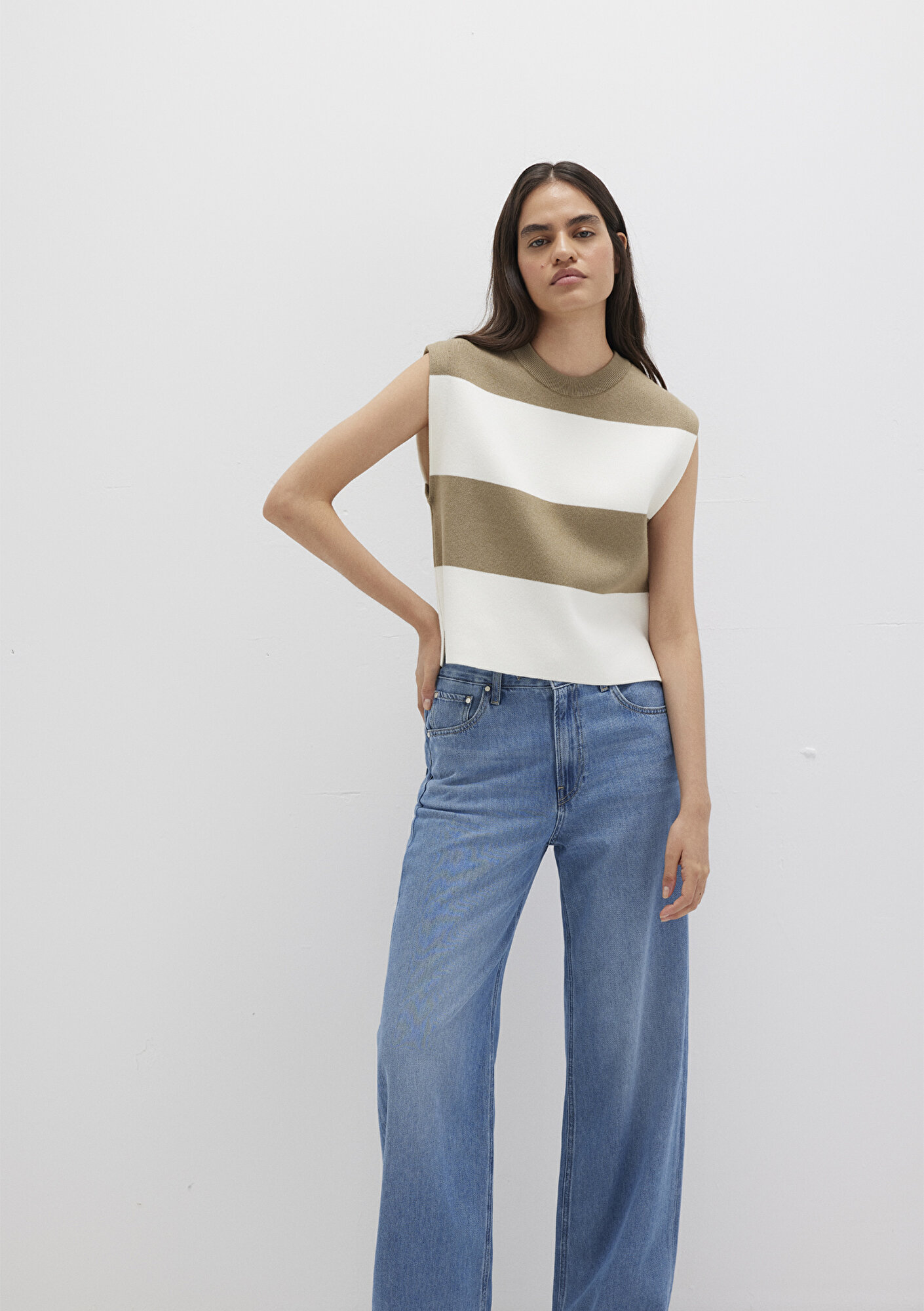  Mavi Blok Çizigli Kolsuz Kazak Regular Fit / Normal Kesim 1710695-90640