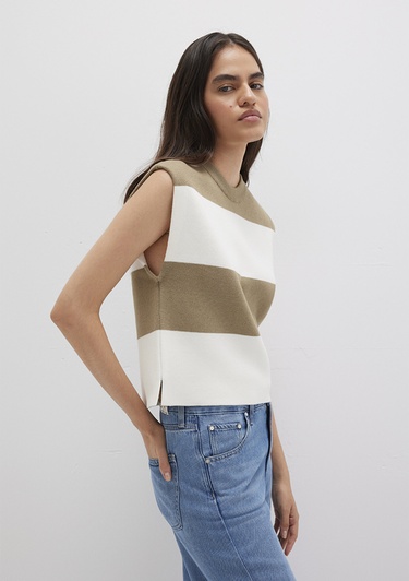  Mavi Blok Çizigli Kolsuz Kazak Regular Fit / Normal Kesim 1710695-90640