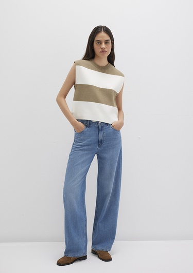  Mavi Blok Çizigli Kolsuz Kazak Regular Fit / Normal Kesim 1710695-90640