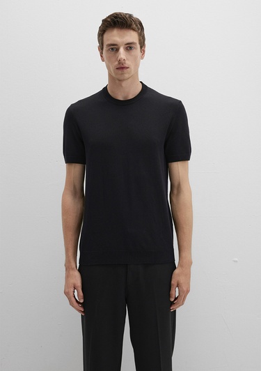  Mavi Kısa Kollu Siyah Triko Fitted / Vücuda Oturan Kesim 0710250-900