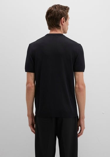  Mavi Kısa Kollu Siyah Triko Fitted / Vücuda Oturan Kesim 0710250-900