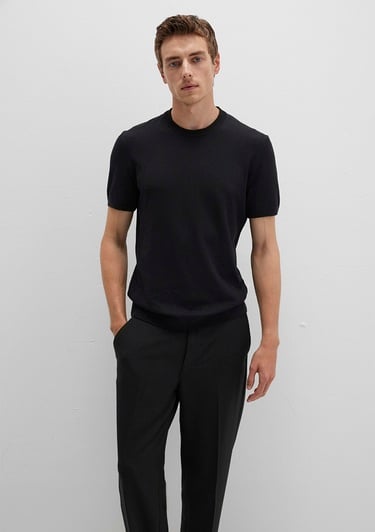  Mavi Kısa Kollu Siyah Triko Fitted / Vücuda Oturan Kesim 0710250-900