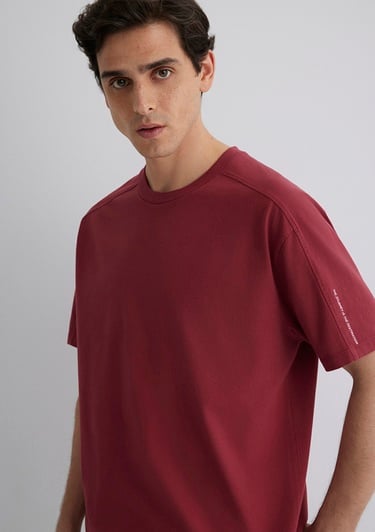  Mavi Baskılı Bordo Tişört Loose Fit / Bol Rahat Kesim 0612629-70423