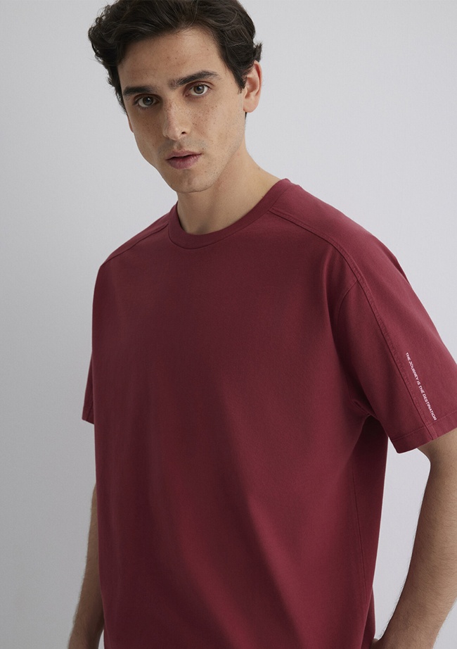  Mavi Baskılı Bordo Tişört Loose Fit / Bol Rahat Kesim 0612629-70423