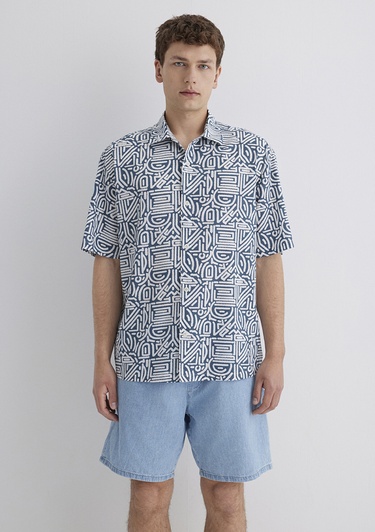  Mavi Baskılı Mavi Gömlek Loose Fit / Bol Rahat Kesim 0211595-90733