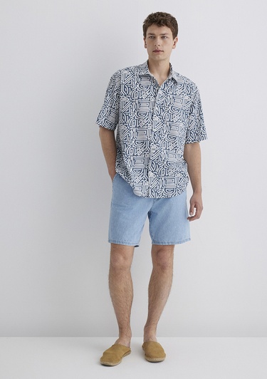  Mavi Baskılı Mavi Gömlek Loose Fit / Bol Rahat Kesim 0211595-90733