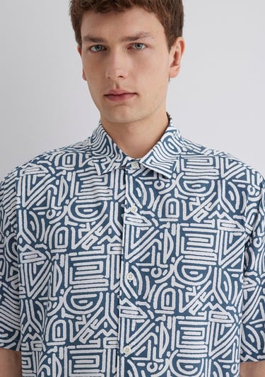  Mavi Baskılı Mavi Gömlek Loose Fit / Bol Rahat Kesim 0211595-90733