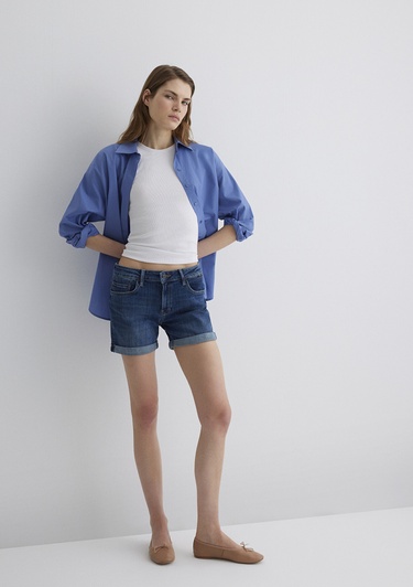  Mavi Pixie Casual Koyu Mavi Jean Şort 1437090726
