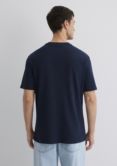  Mavi Baskılı Lacivert Tişört Loose Fit / Bol Rahat Kesim 0612796-70490