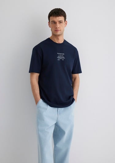  Mavi Baskılı Lacivert Tişört Loose Fit / Bol Rahat Kesim 0612796-70490