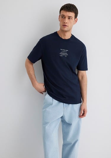  Mavi Baskılı Lacivert Tişört Loose Fit / Bol Rahat Kesim 0612796-70490