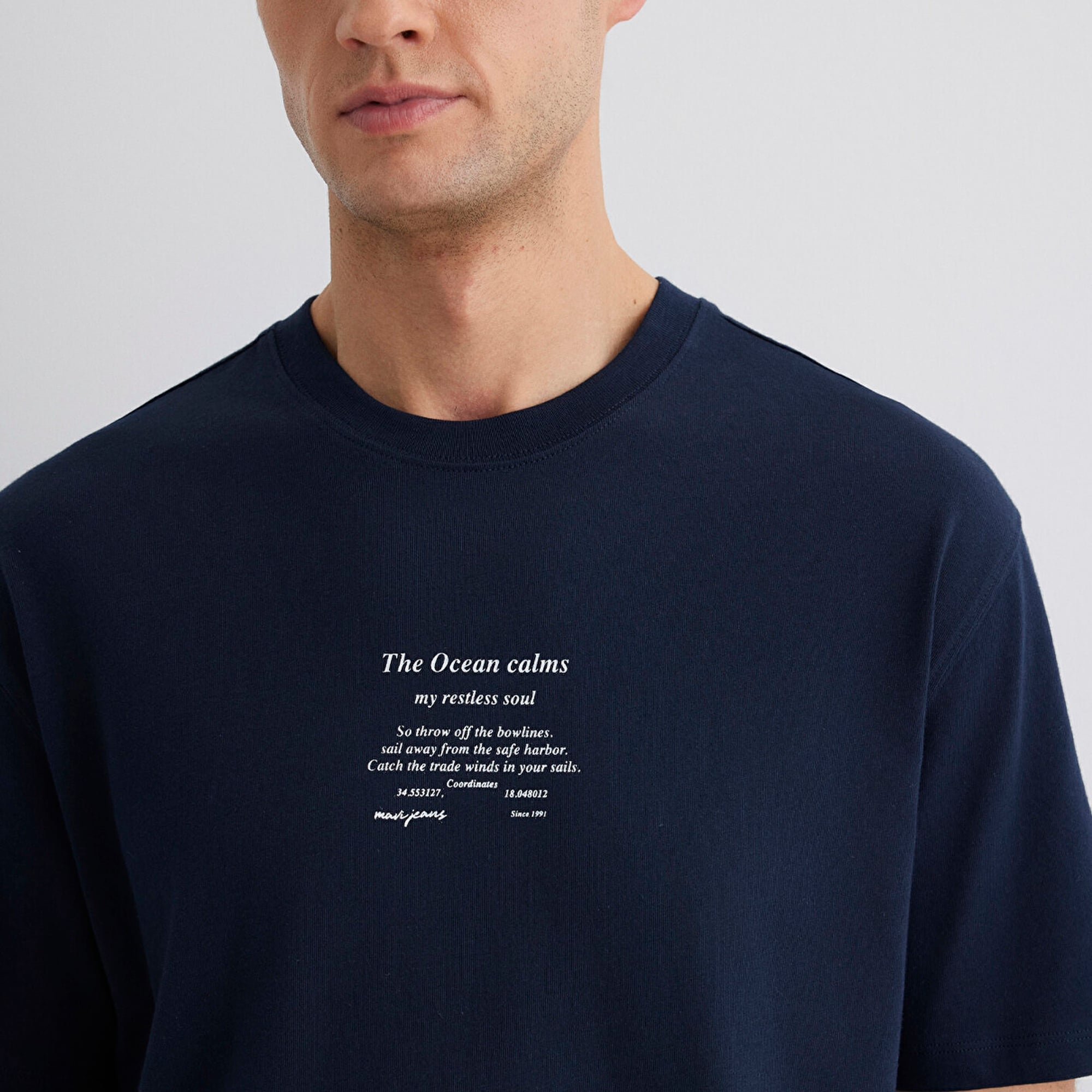 Mavi Baskılı Lacivert Tişört Loose Fit / Bol Rahat Kesim 0612796-70490