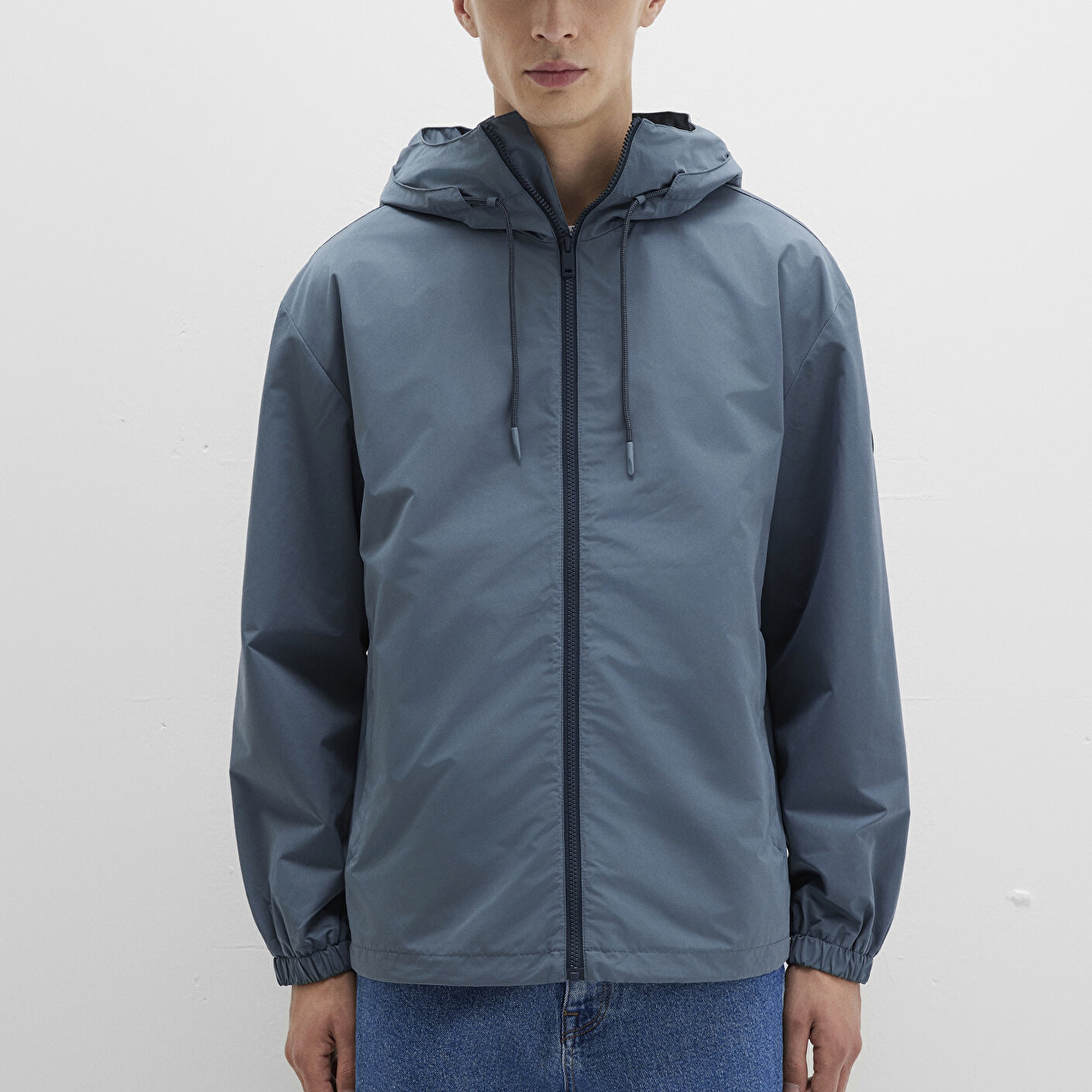 Mavi Kapüşonlu Mavi Ceket Oversize / Geniş Kesim 0110641-80889