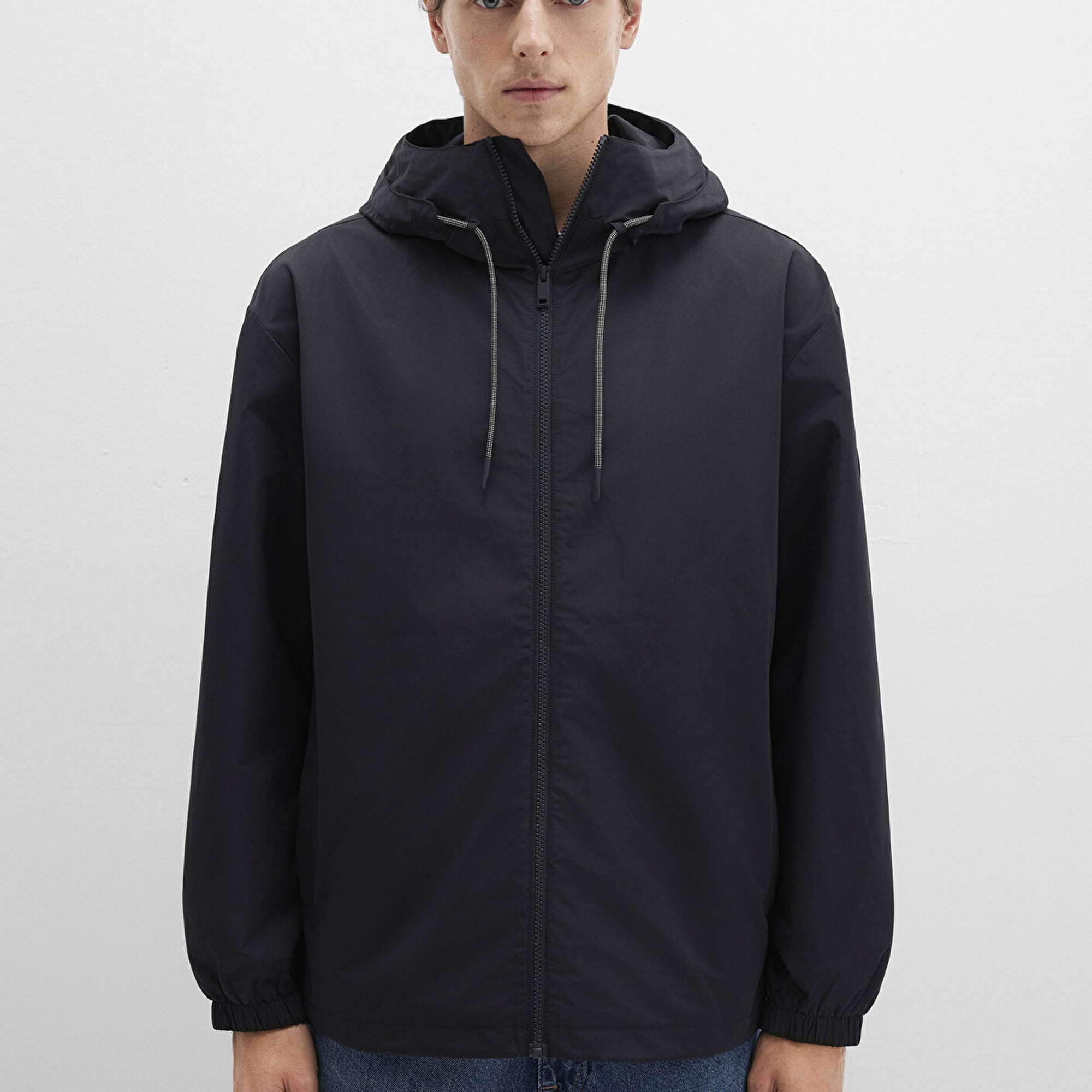 Mavi Kapüşonlu Siyah Ceket Oversize / Geniş Kesim 0110641-71379