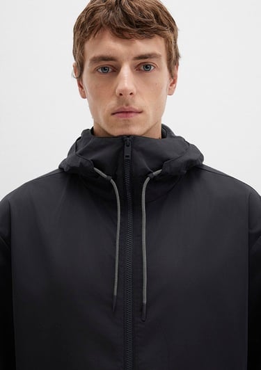  Mavi Kapüşonlu Siyah Ceket Oversize / Geniş Kesim 0110641-71379