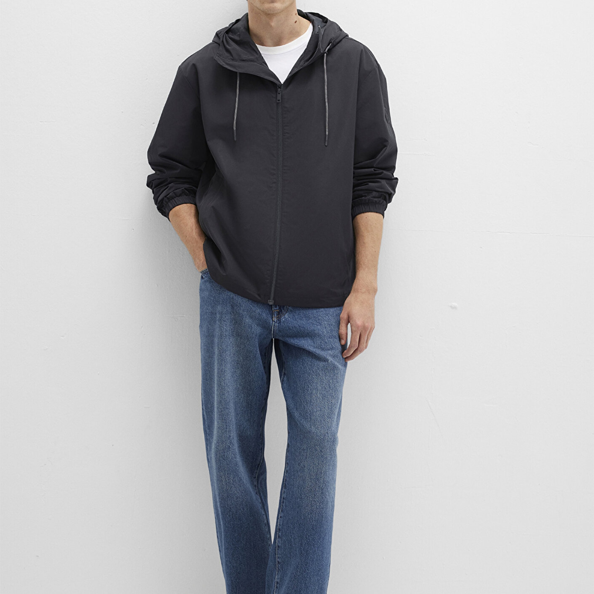 Mavi Kapüşonlu Siyah Ceket Oversize / Geniş Kesim 0110641-71379