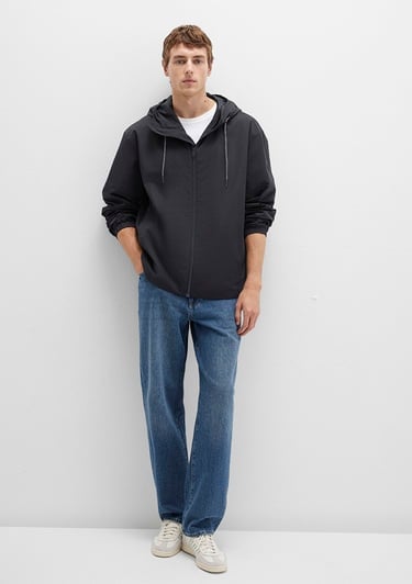  Mavi Kapüşonlu Siyah Ceket Oversize / Geniş Kesim 0110641-71379