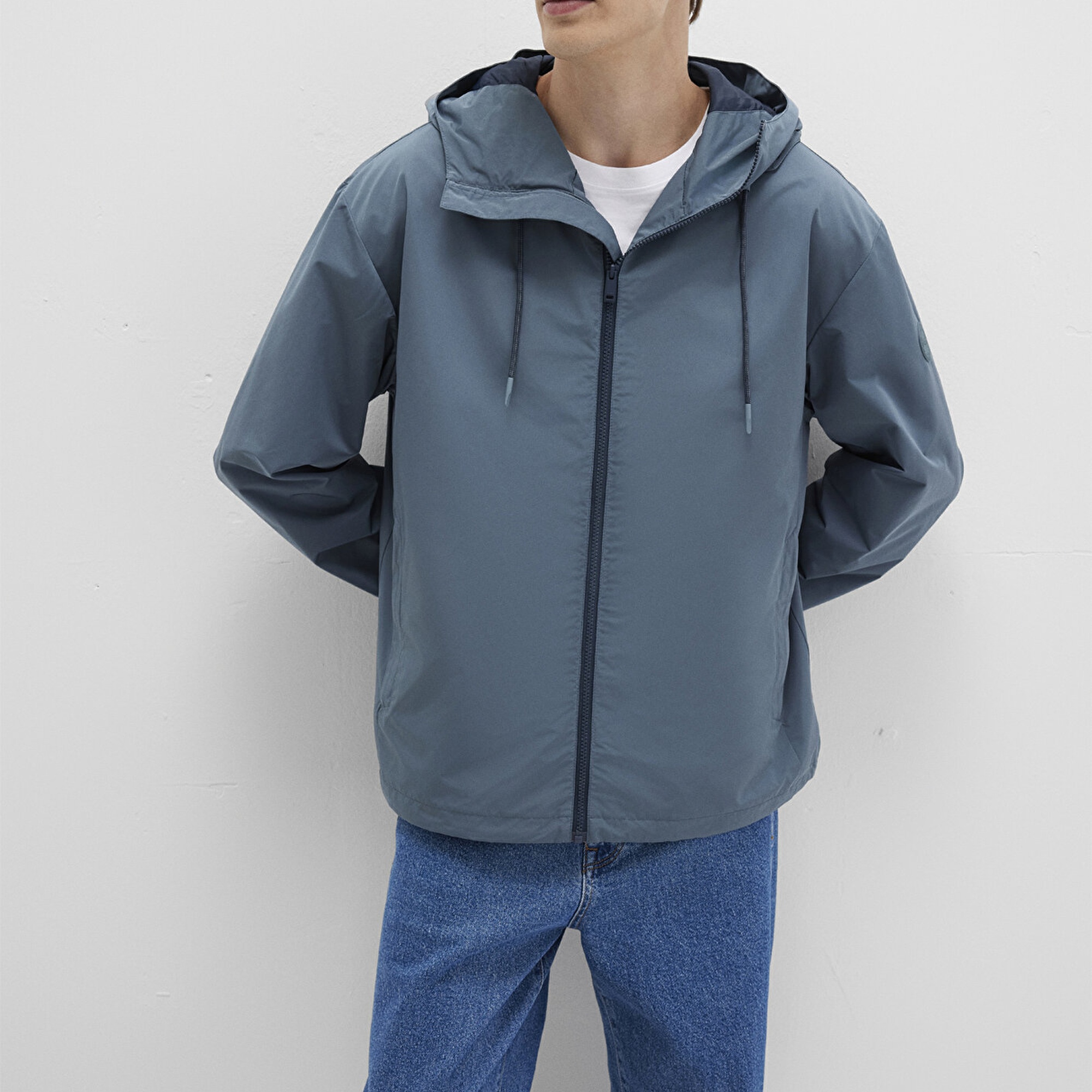 Mavi Kapüşonlu Mavi Ceket Oversize / Geniş Kesim 0110641-80889