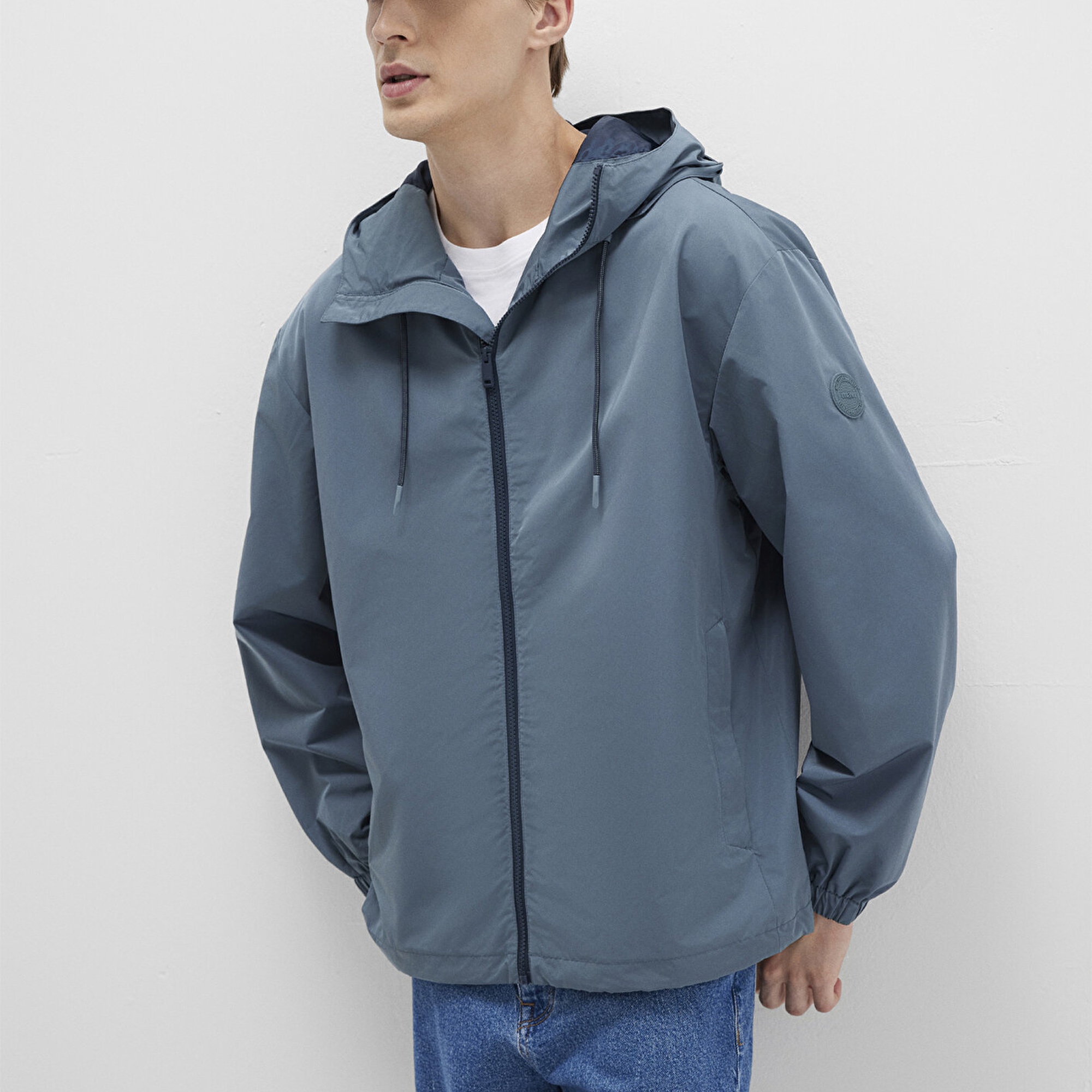 Mavi Kapüşonlu Mavi Ceket Oversize / Geniş Kesim 0110641-80889