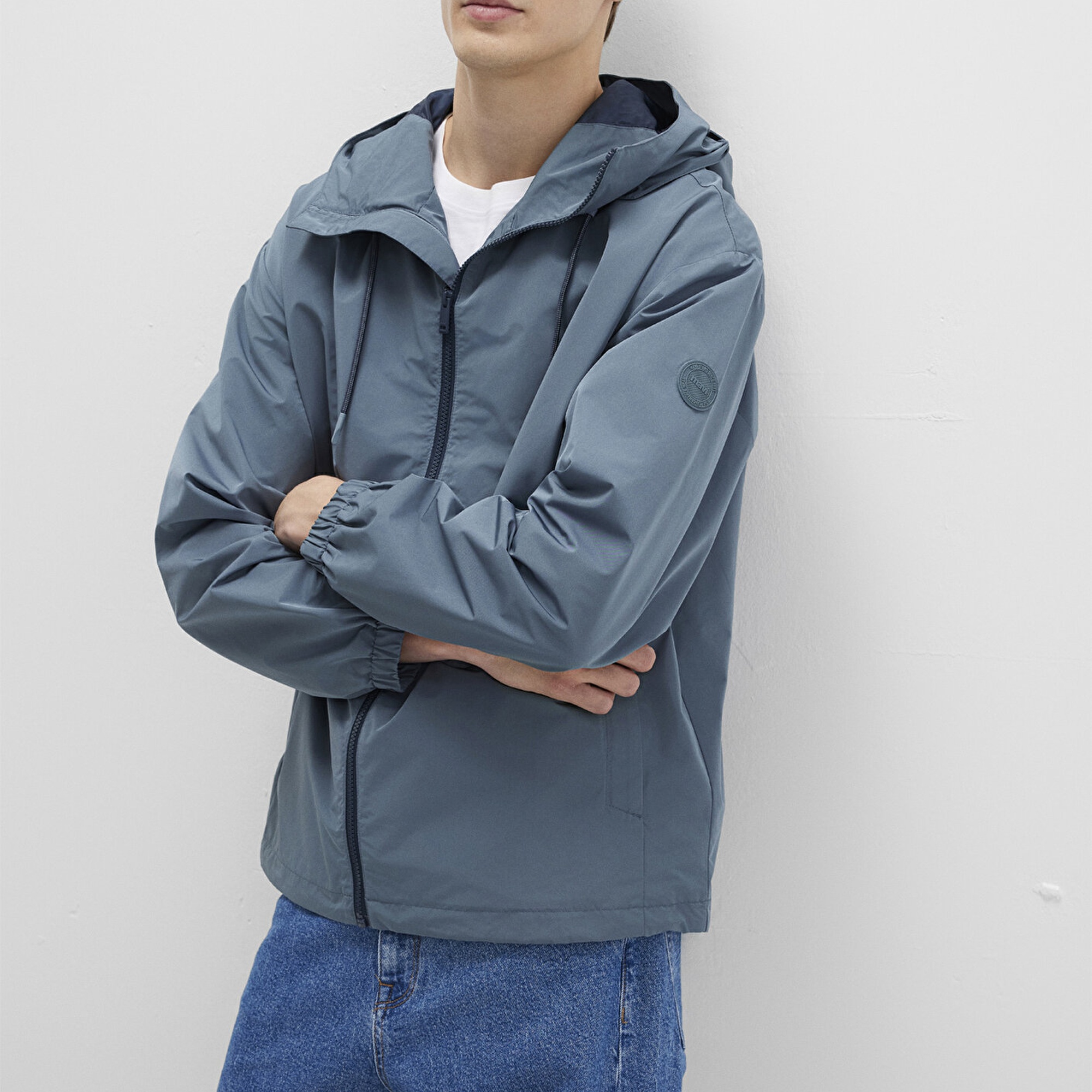 Mavi Kapüşonlu Mavi Ceket Oversize / Geniş Kesim 0110641-80889