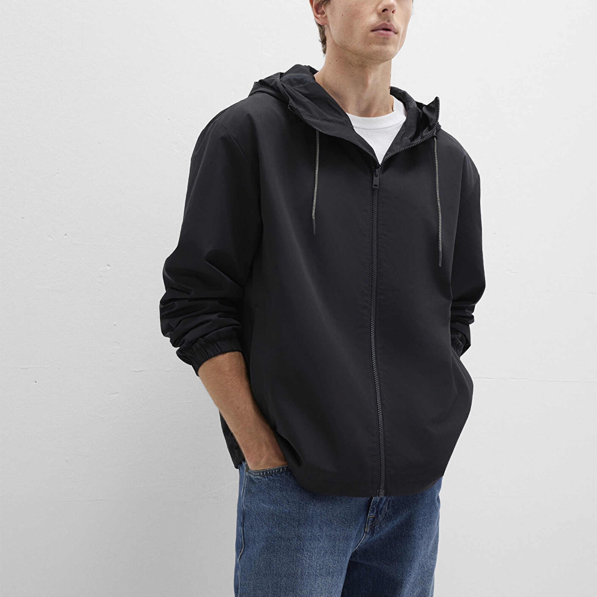 Mavi Kapüşonlu Siyah Ceket Oversize / Geniş Kesim 0110641-71379