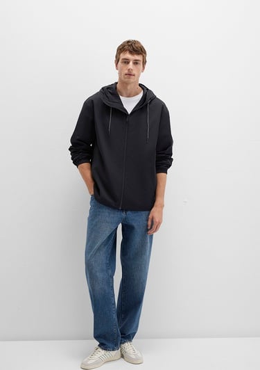  Mavi Kapüşonlu Siyah Ceket Oversize / Geniş Kesim 0110641-71379