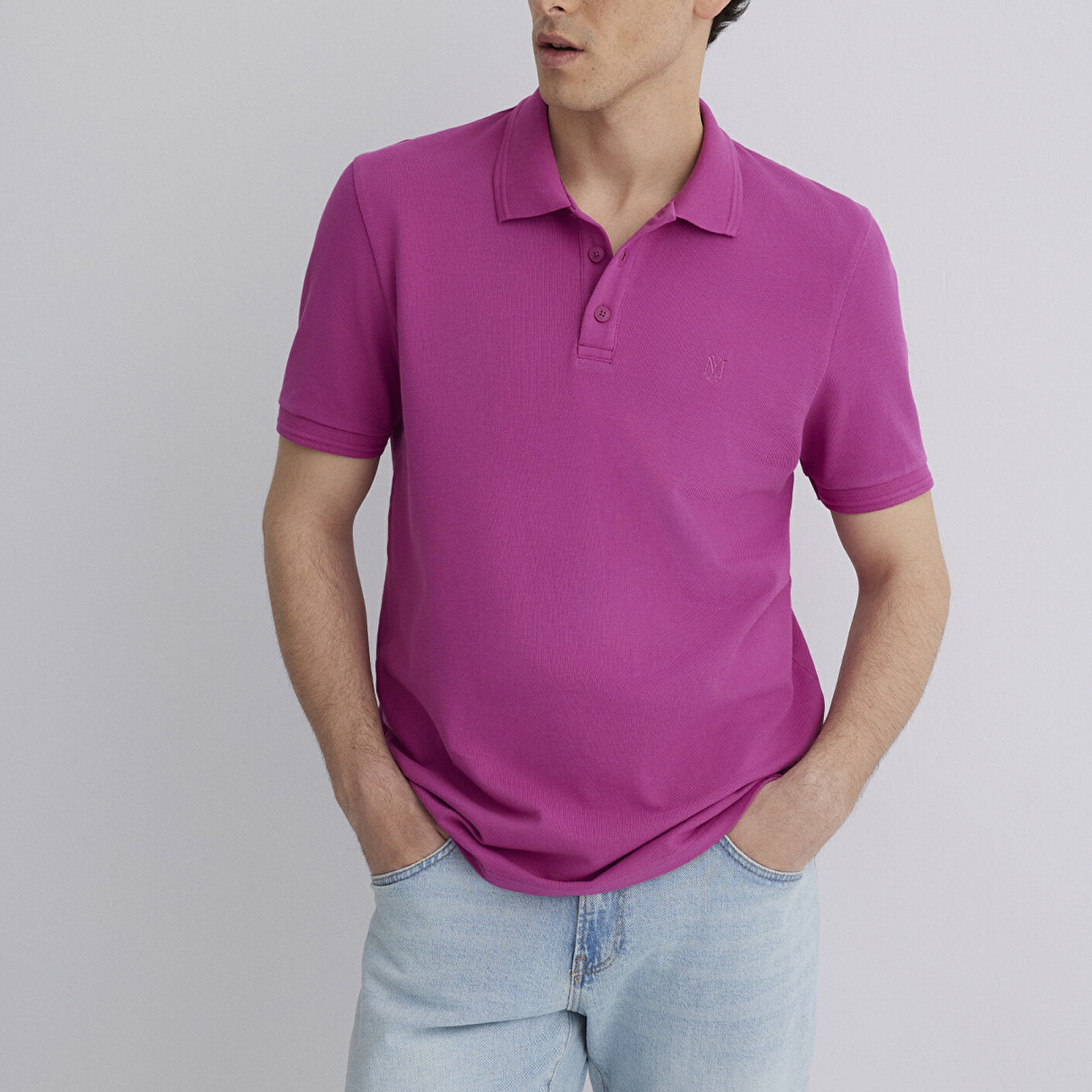 Mavi Pembe Polo Tişört Slim Fit / Dar Kesim 064946-70934
