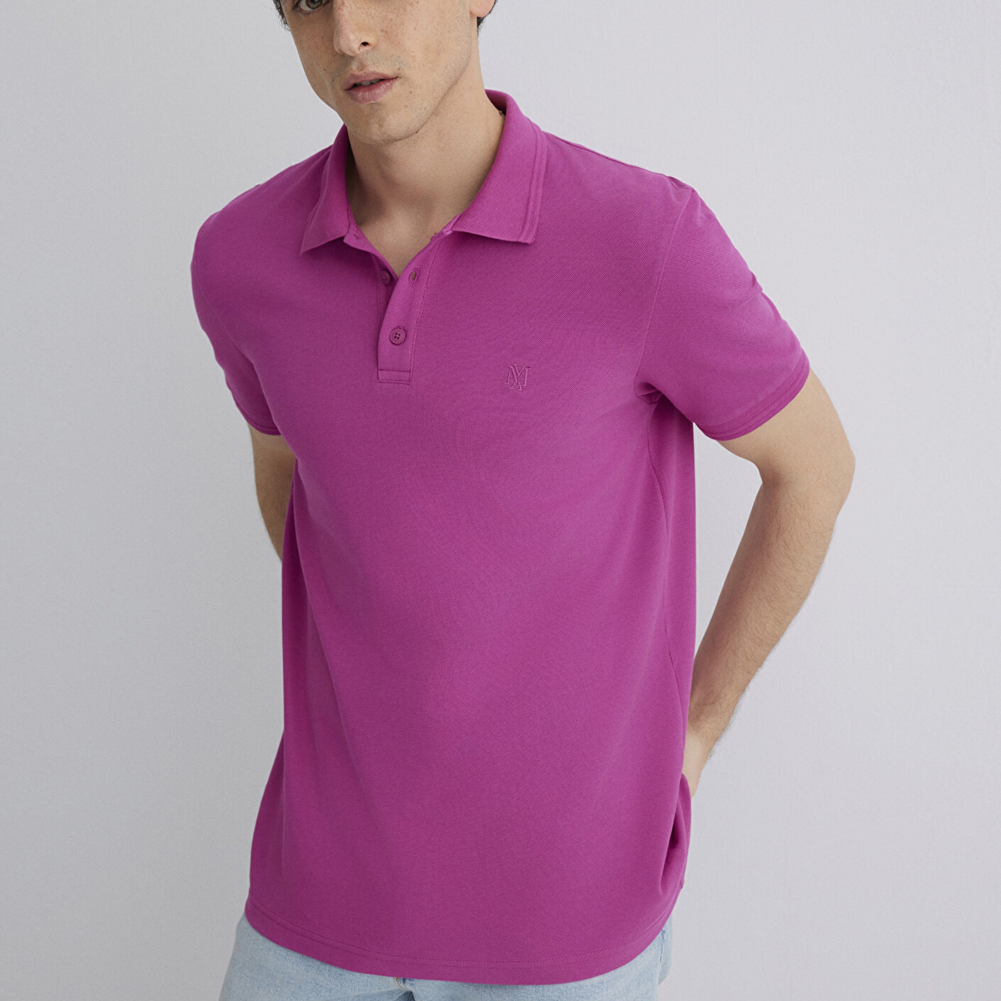 Mavi Pembe Polo Tişört Slim Fit / Dar Kesim 064946-70934