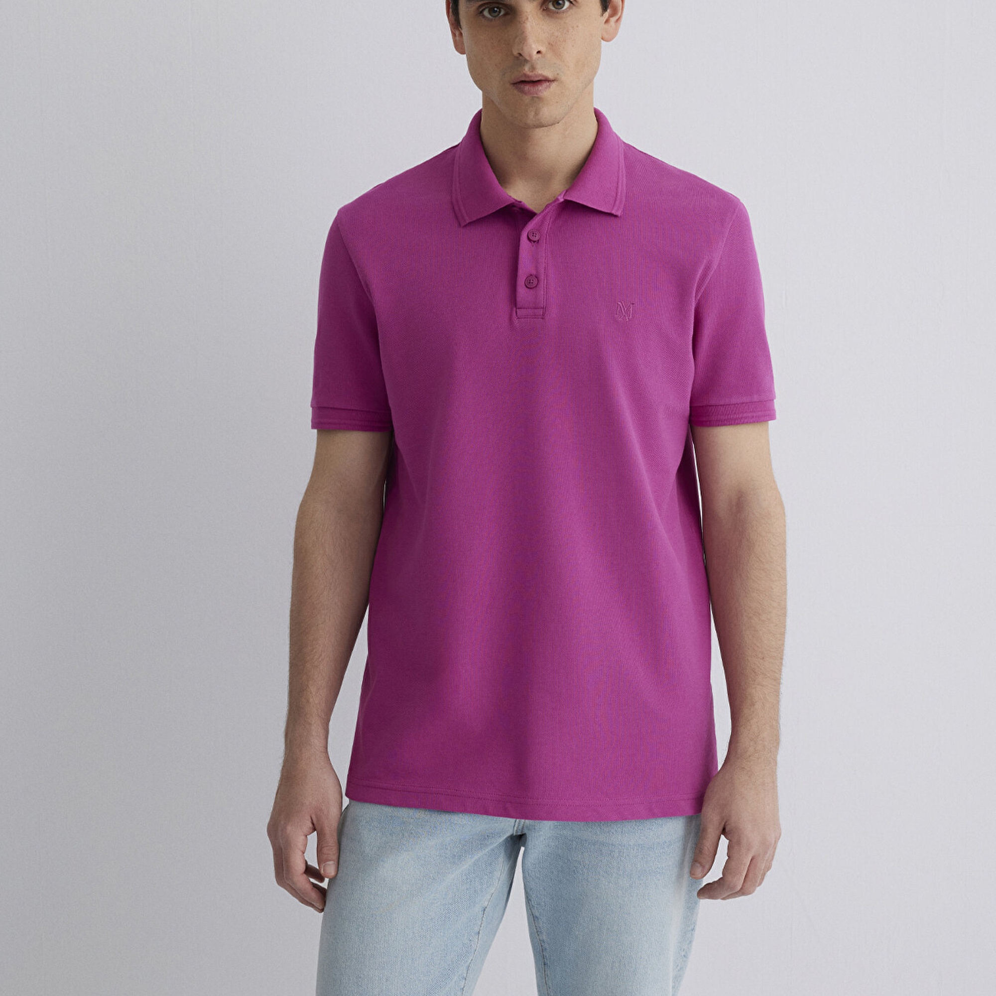 Mavi Pembe Polo Tişört Slim Fit / Dar Kesim 064946-70934