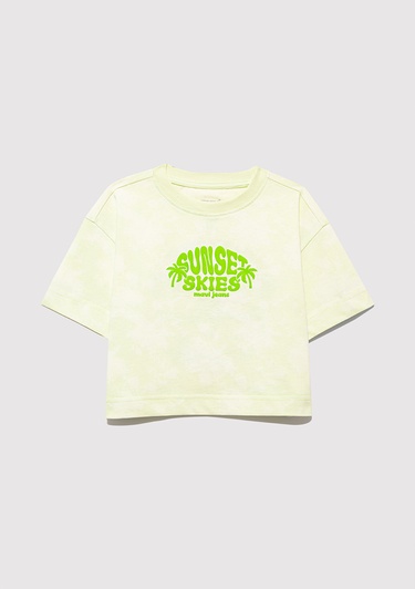  Mavi Baskılı Batik Yeşil Tişört Loose Fit / Bol Rahat Kesim 7610324-90385