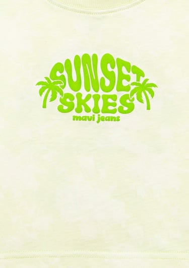  Mavi Baskılı Batik Yeşil Tişört Loose Fit / Bol Rahat Kesim 7610324-90385