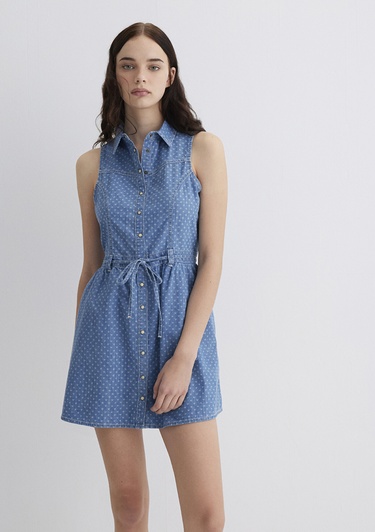  Mavi Raven Akdeniz Yıldız Baskılı Indigo Mavisi Jean Elbise 1310660-89760