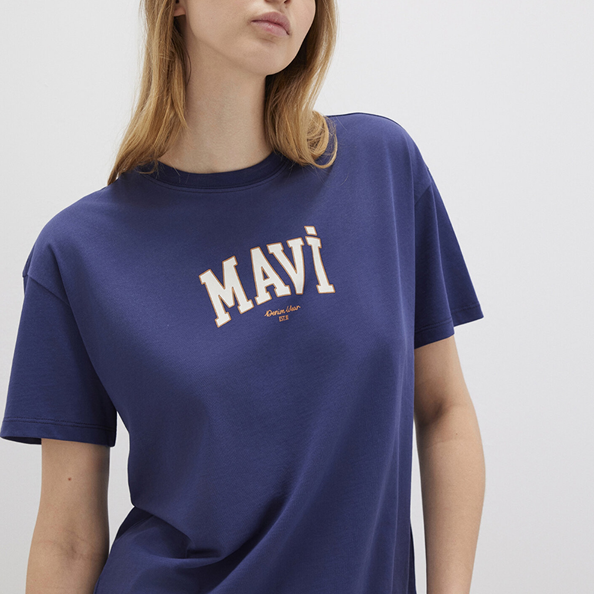 Mavi Mavi Logo Baskılı Lacivert Tişört Loose Fit / Bol Rahat Kesim 1613410-70498