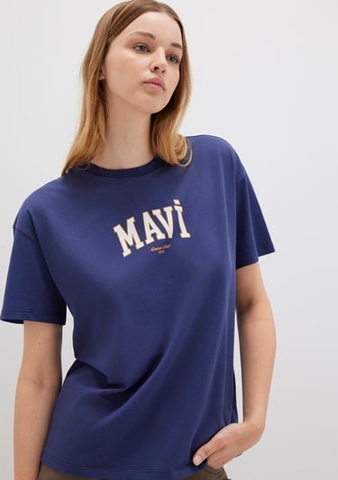  Mavi Mavi Logo Baskılı Lacivert Tişört Loose Fit / Bol Rahat Kesim 1613410-70498