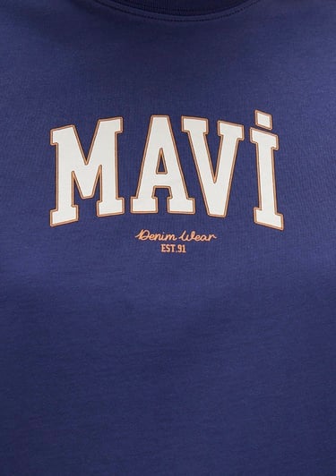  Mavi Mavi Logo Baskılı Lacivert Tişört Loose Fit / Bol Rahat Kesim 1613410-70498