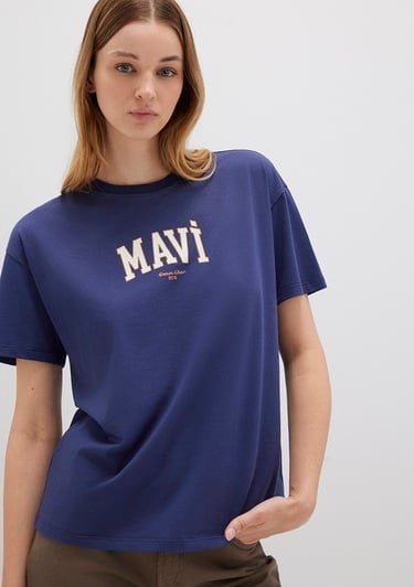  Mavi Mavi Logo Baskılı Lacivert Tişört Loose Fit / Bol Rahat Kesim 1613410-70498
