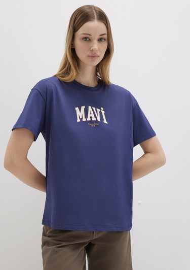  Mavi Mavi Logo Baskılı Lacivert Tişört Loose Fit / Bol Rahat Kesim 1613410-70498