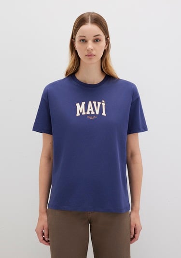  Mavi Mavi Logo Baskılı Lacivert Tişört Loose Fit / Bol Rahat Kesim 1613410-70498