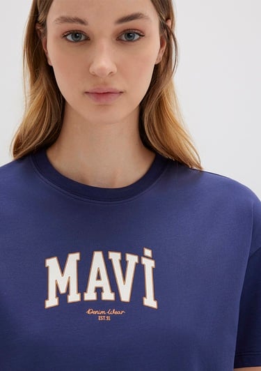  Mavi Mavi Logo Baskılı Lacivert Tişört Loose Fit / Bol Rahat Kesim 1613410-70498